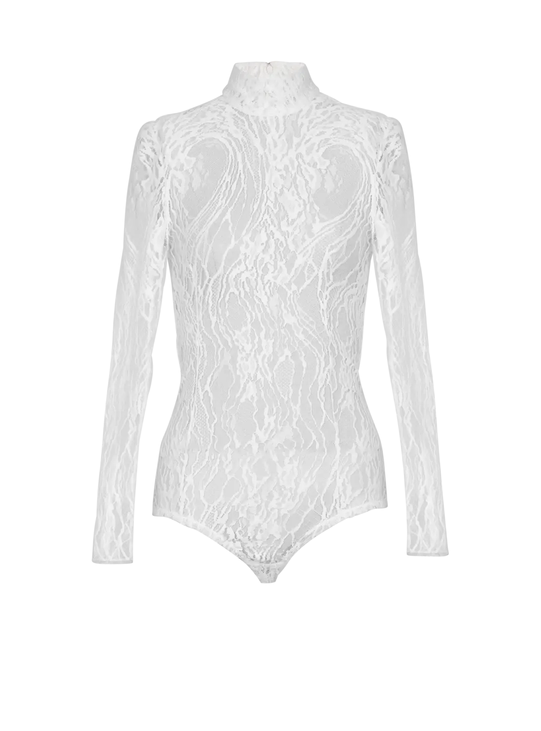 

Боди из кружева с длинными рукавами Balmain, белый/черный