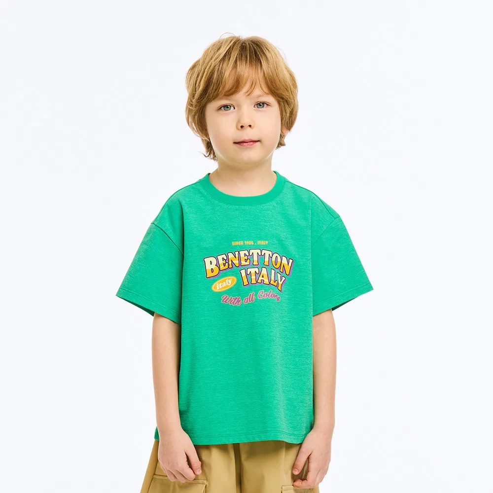 Детская функциональная футболка с графическим принтом зелёная от Benetton Kids
