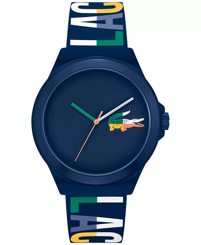 

Часы унисекс Neoтемно-синий силиконовый ремешок из крокодиловой кожи, 43 мм Lacoste