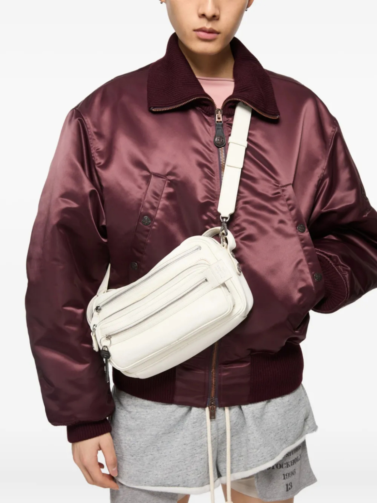 Кожаная сумка через плечо Acne Studios с тройной молнией, белый — фото 2