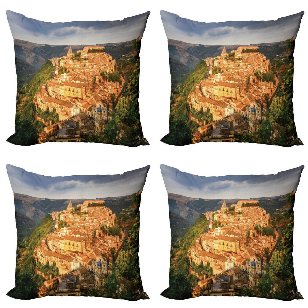 

ABAKUHAUS Sicily Набор чехлов для подушек (4 предмета), Village Ragusa, современная двусторонняя цифровая печать, 45 см x 45 см, многоцветный