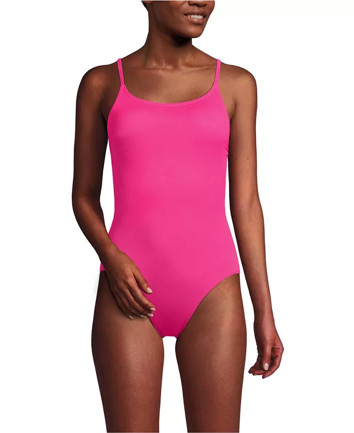 

Женский цельнокроеный купальник Tugless Thin Strap One Piece без застежек на тонких бретелях Lands' End, розовый