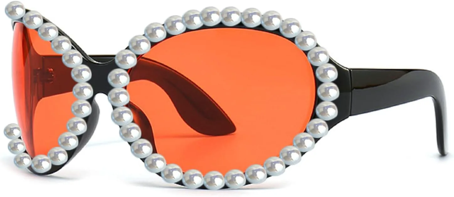 

Женские солнцезащитные очки Helena большого размера с кристаллами и жемчугом, в стиле Shine Style, с бриллиантами и защитой от УФ-излучения UV400, Orange