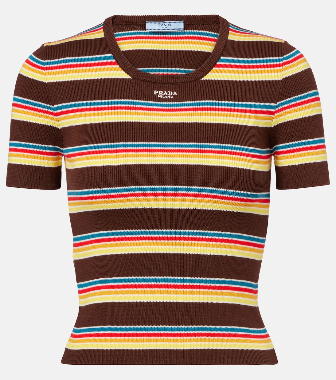 

Полосатая ребристая хлопковая футболка Prada, Cacao