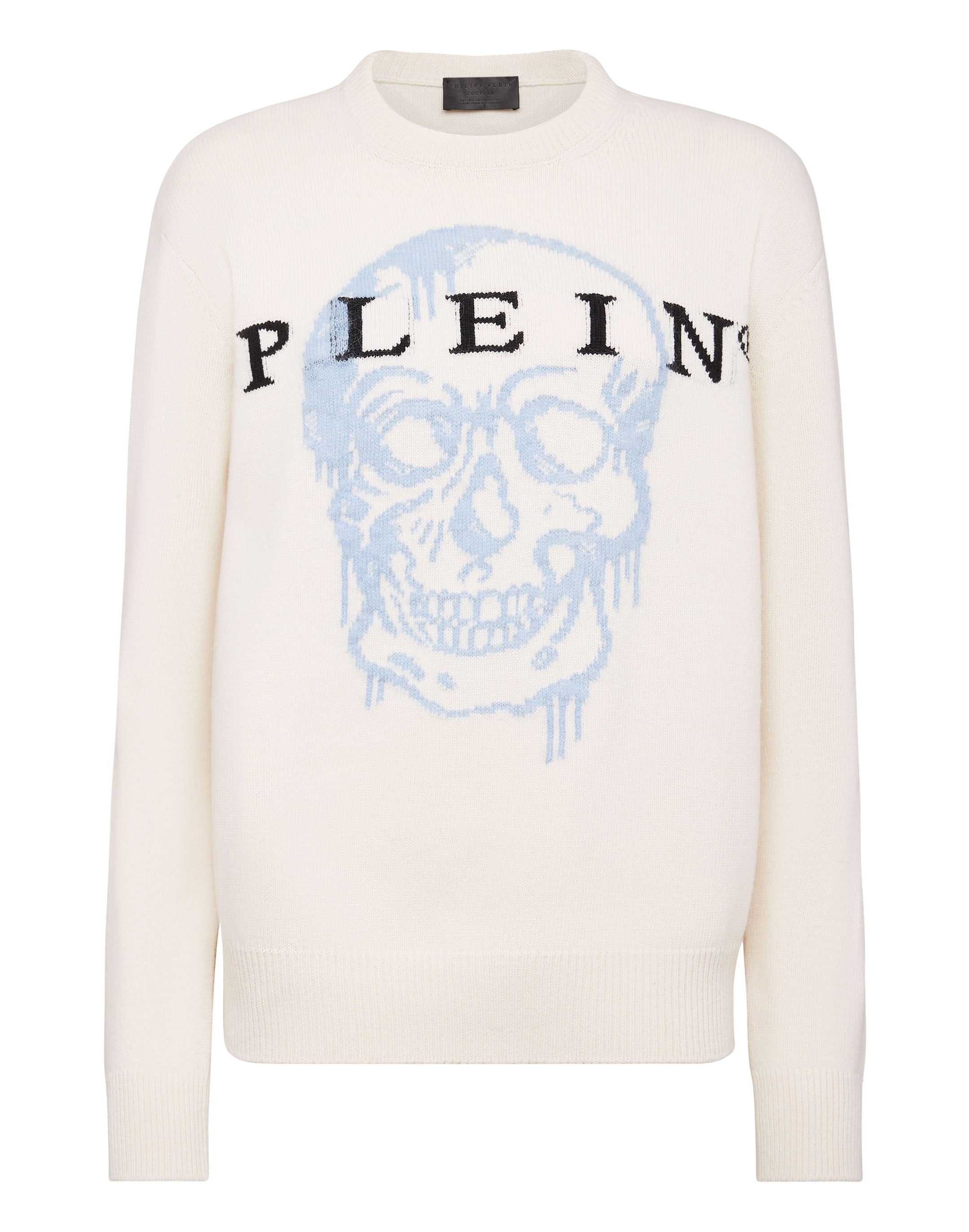 

Пуловер с круглым вырезом LS Intarsia Skull PHILIPP PLEIN, кремовый