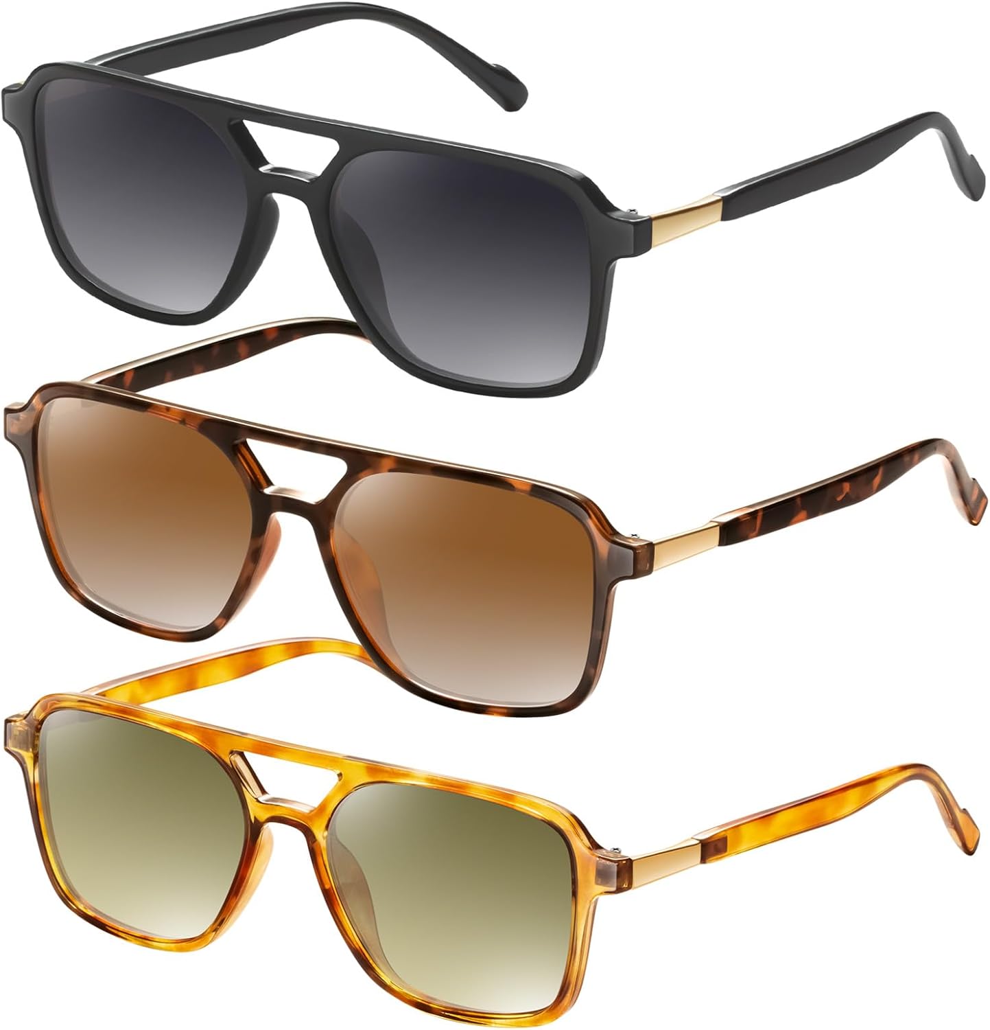 

Солнцезащитные очки GRFISIA в стиле ретро «Авиатор» для женщин и мужчин, квадратная оправа, прямоугольная форма, модные солнцезащитные очки, 3pcs Black/Gray+brown Tortoise/Brown+tortoise/Brown