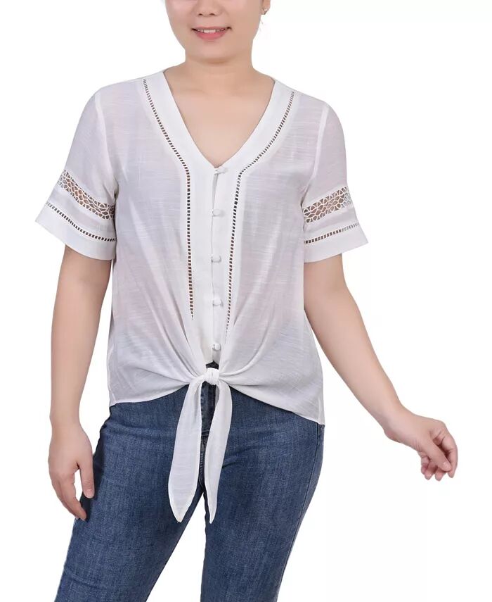 

Женская блузка с коротким рукавом и отделкой крючком NY Collection, белый