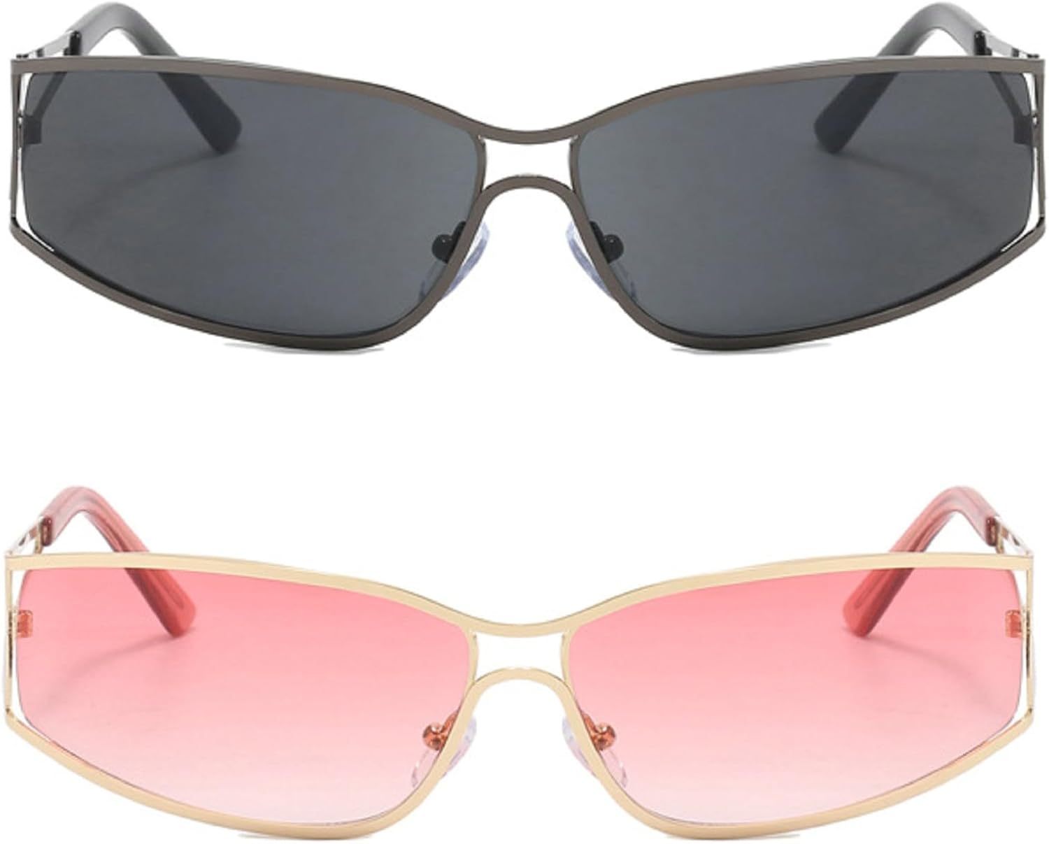 

Панк-очки, солнцезащитные очки для женщин и мужчин, спортивные дизайнерские очки в стиле Y2K для вождения, винтажные солнцезащитные очки, женские очки для верховой езды mincl, 2pcs-gray&pink