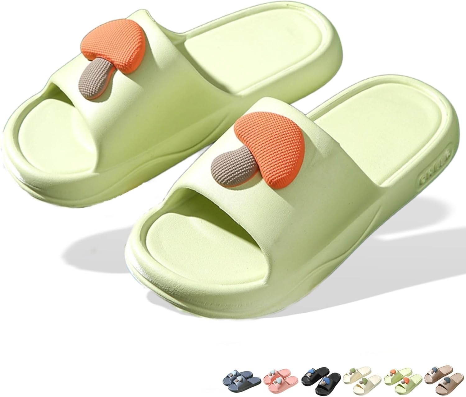 

Iwhgrmp Тапочки в форме гриба с мягкой толстой подошвой, домашние тапочки для женщин и мужчин, шлепанцы, летние нескользящие тихие домашние туфли, для ванной, душа, на улицу, для пар, пляжные тапочки, зеленый