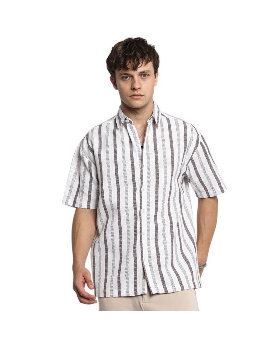 

Мужская рубашка в тонкую полоску цвета слоновой кости и бордового цвета Campus Sutra, White