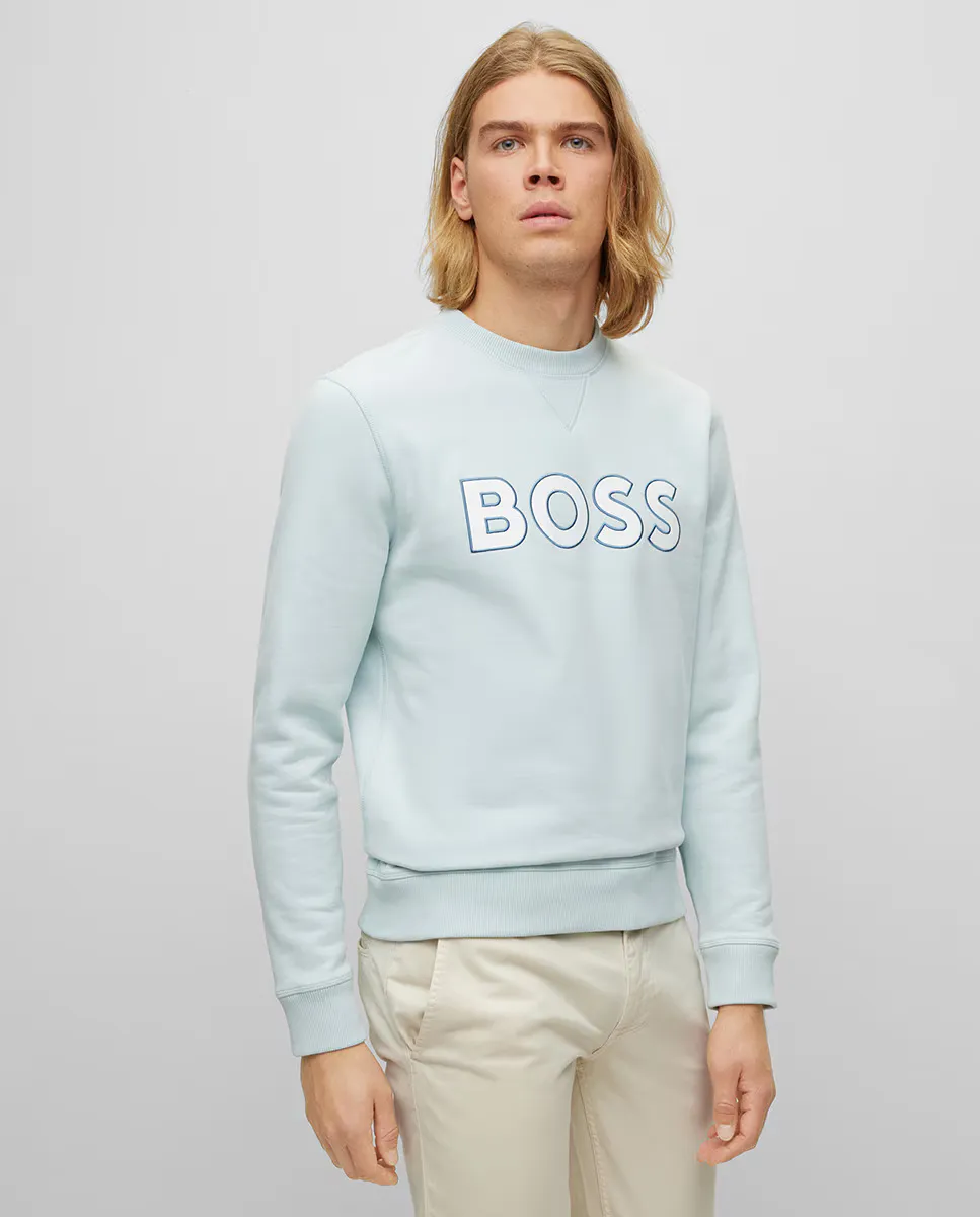 

Мужская толстовка свободного кроя с контрастным логотипом Boss, синий