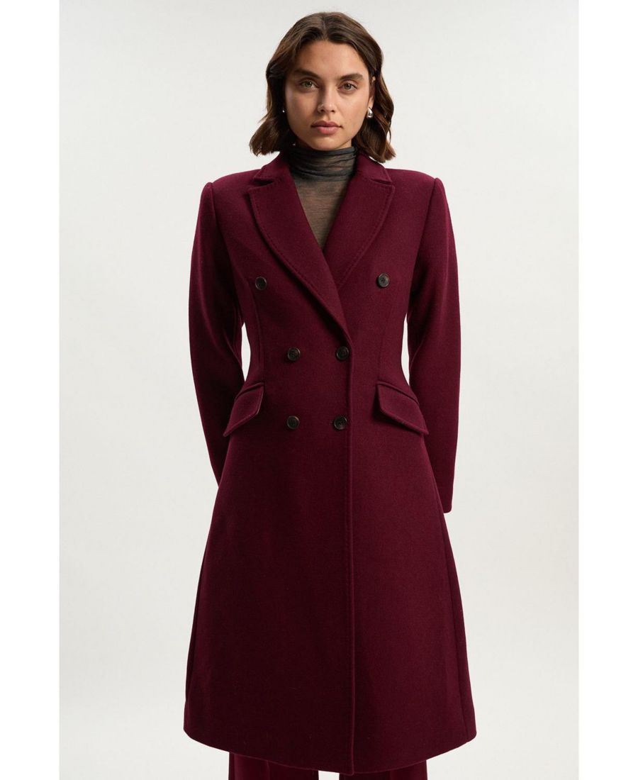 

Женское шерстяное двубортное пальто миди Karen Millen, Burgundy