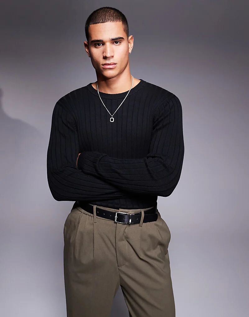 

Вязаный джемпер Essential Muscle Fit в черном цвете ASOS DESIGN