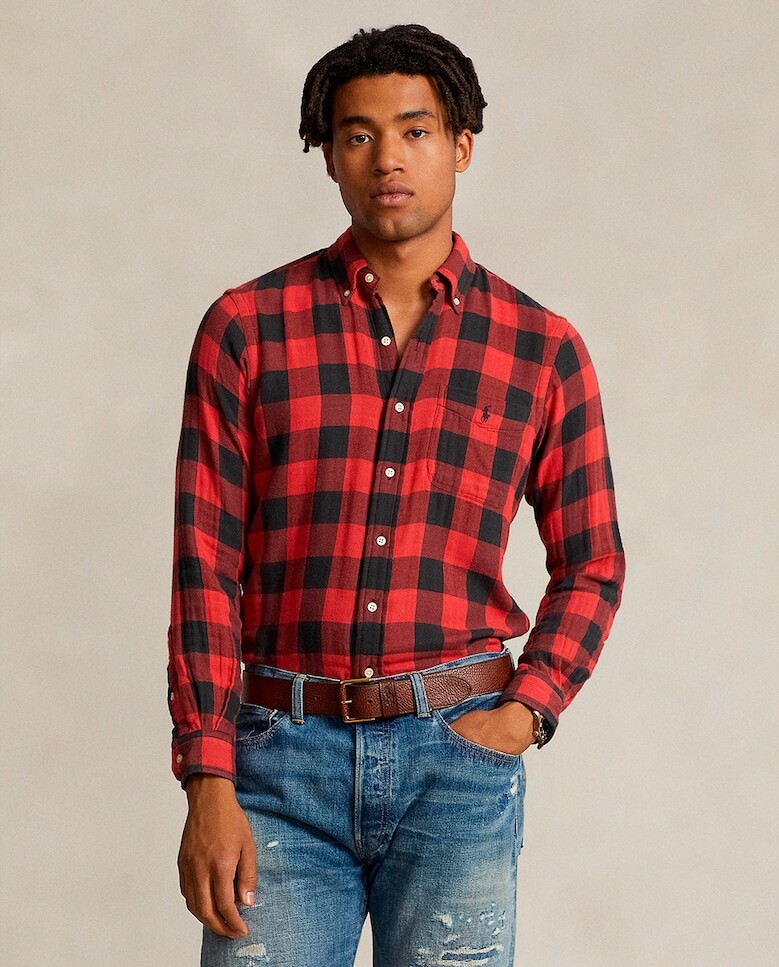 

Мужская хлопковая рубашка обычного кроя с карманом Polo Ralph Lauren, красный