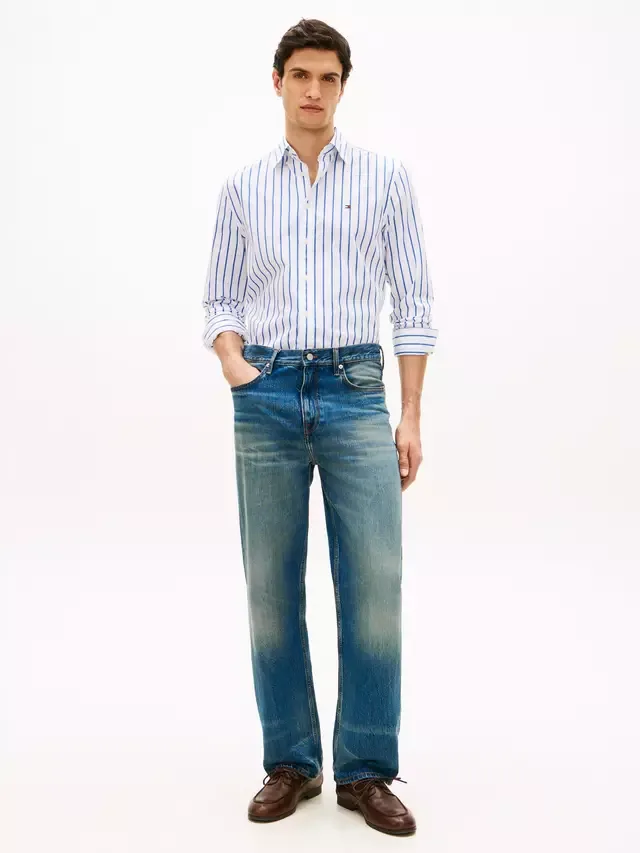 Рубашка из хлопкового поплина Flex Poplin, стандартного кроя, в полоску, белая/разноцветная Tommy Hilfiger — фото 2