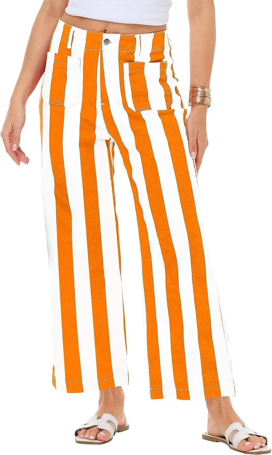 

Женские полосатые джинсы Stretchy Cropped Vertical с карманами Magrank