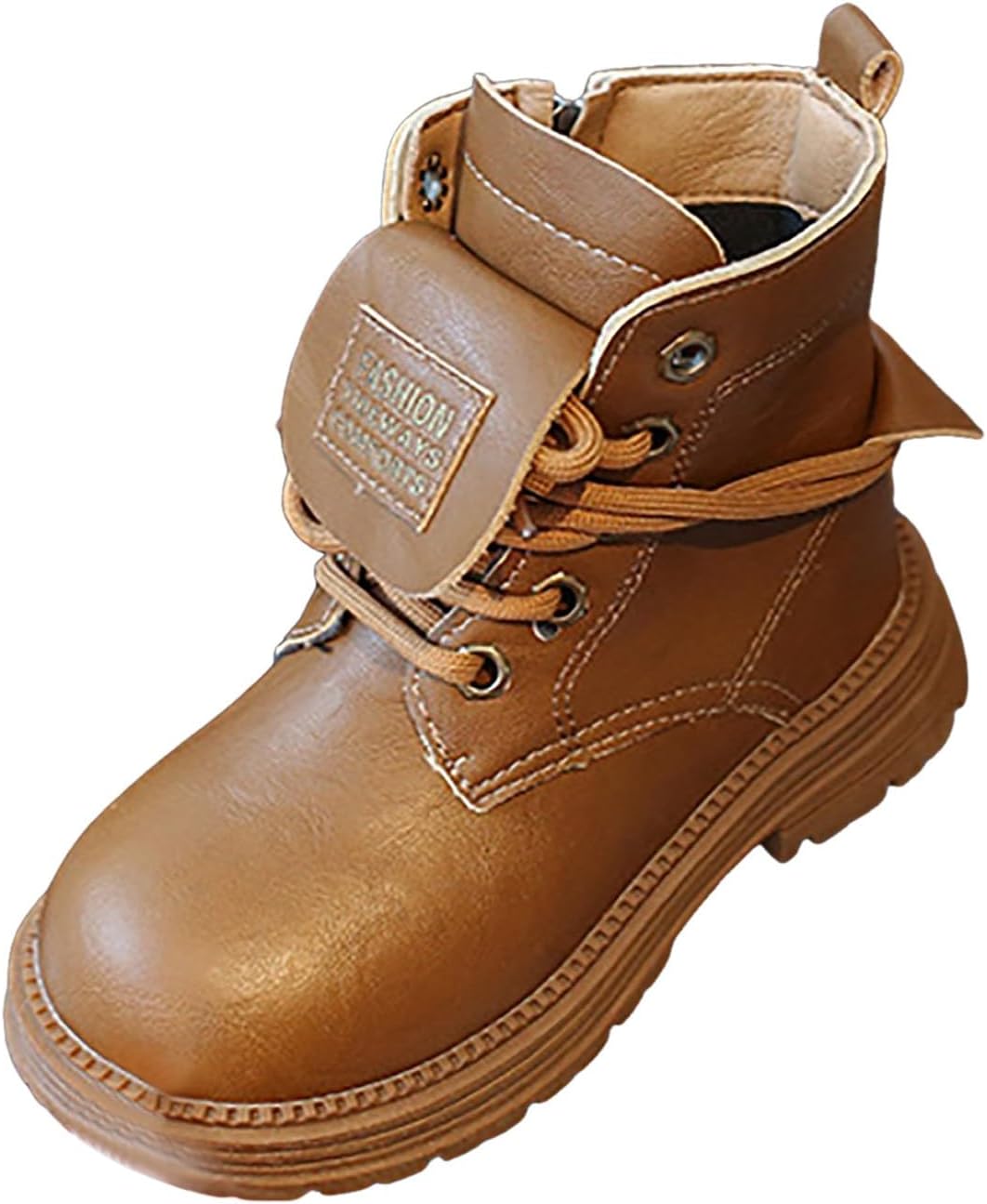 

Детские ботинки для девочек IWIHMIV, кожаные короткие ботинки до щиколотки, противоскользящие, с низким массивным каблуком и боковой молнией, Khaki