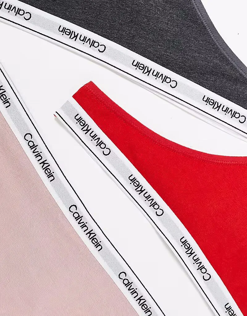 Трусики-стринги Calvin Klein Icon Logo, 3 штуки в сером, красном и розовом цветах — фото 2