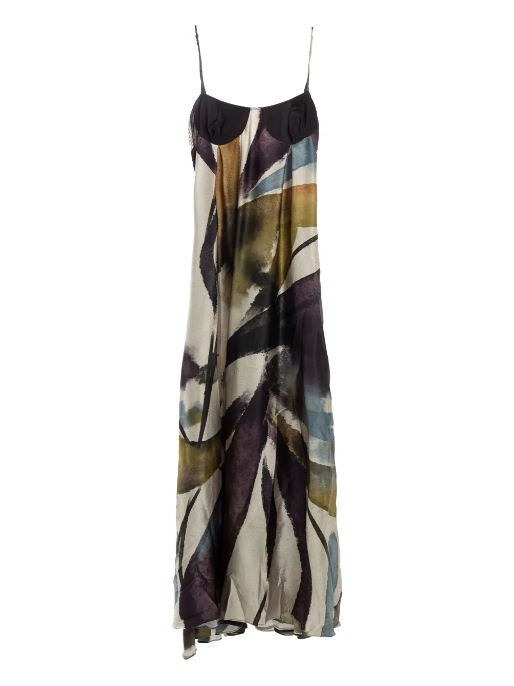 

Шелковое платье макси с цветочным принтом YANGKEHAN, нейтральный