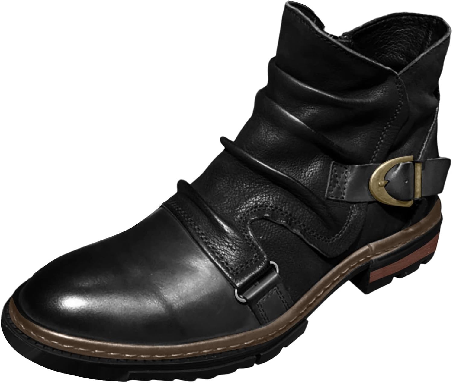 

Мужские повседневные ботинки Shijian, рабочие ботинки для мужчин, модные военные ботинки, рыцарские ботинки, кожаные ботинки с боковой молнией, мужские ботинки в мотоциклетном стиле, черный