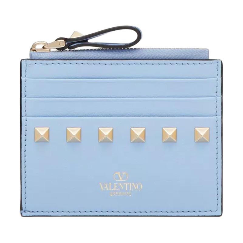 

Валентино Кардхолдер из телячьей кожи с каменными шипами Женский Небесно-голубой