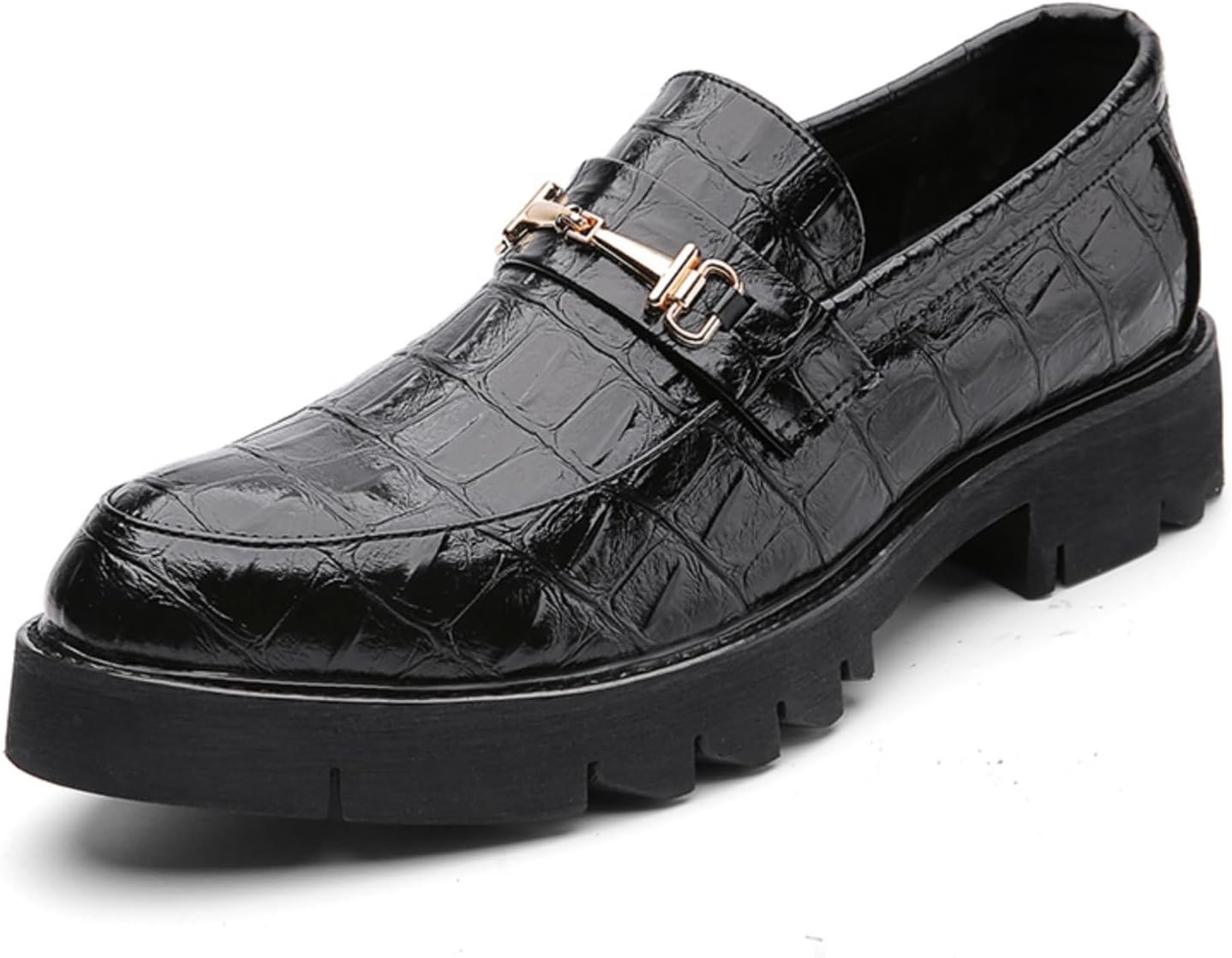 

Мужские лакированные лоферы на платформе- модные круглые носки с металлическим декором, устойчивая толстая подошва, идеально подходят для деловых, свадеб, выпускных и повседневных вечеринок Aokisx, черный