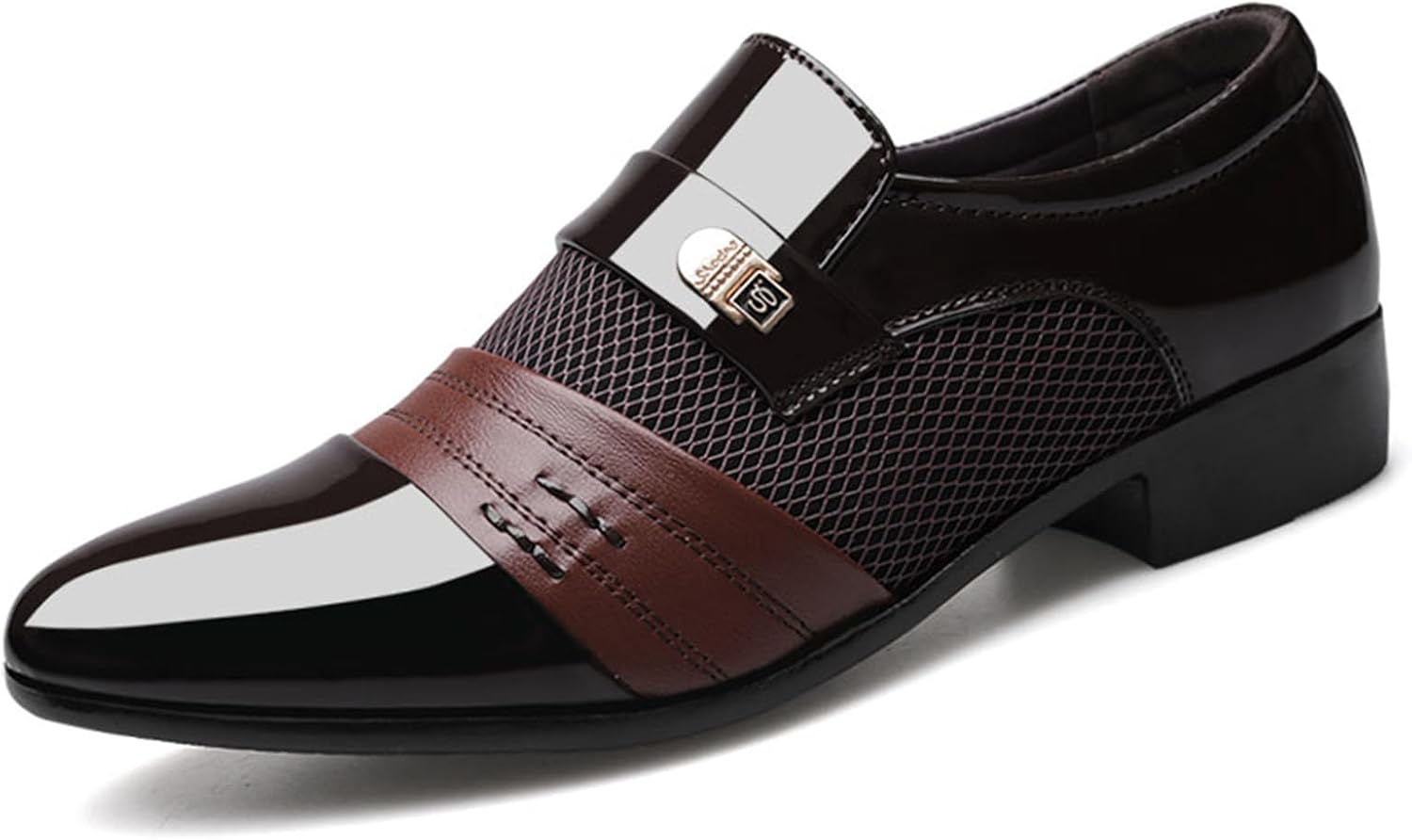 

Лоферы из лакированной кожи с высоким блеском - классические туфли без шнурков для офиса и мероприятий Swzec, коричневый