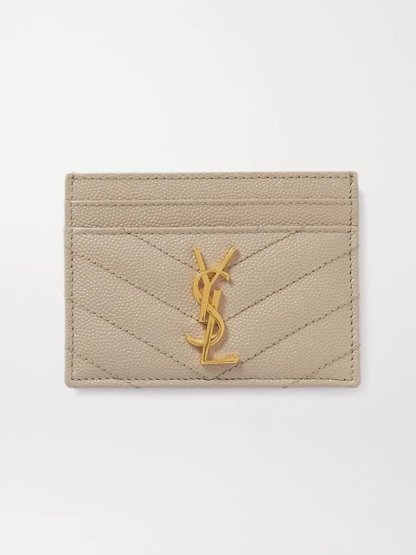 Бумажник для карт Monogramme из стеганой текстурированной кожи SAINT LAURENT, бежевый