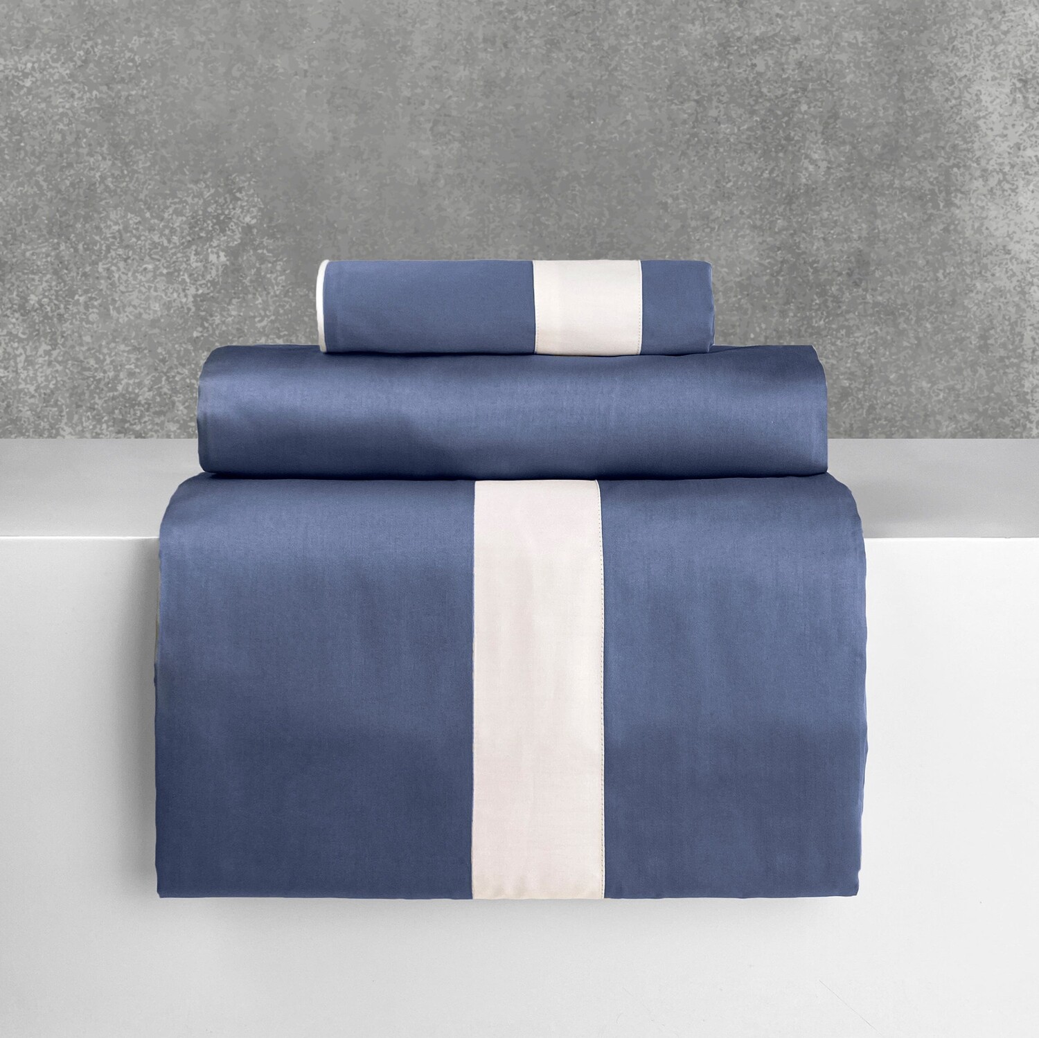 

Комплект постельного белья с простынью из хлопкового атласа - Вашингтон Lisola, синий/кремовый