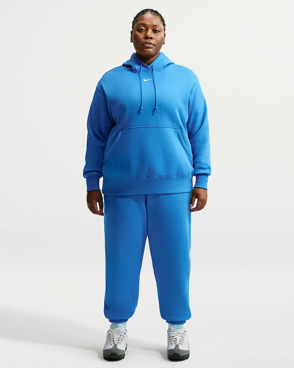 Женские свободные спортивные штаны на высокой талии (плюс сайз) Nike Sportswear Phoenix Fleece, Light Photo Blue/Sail