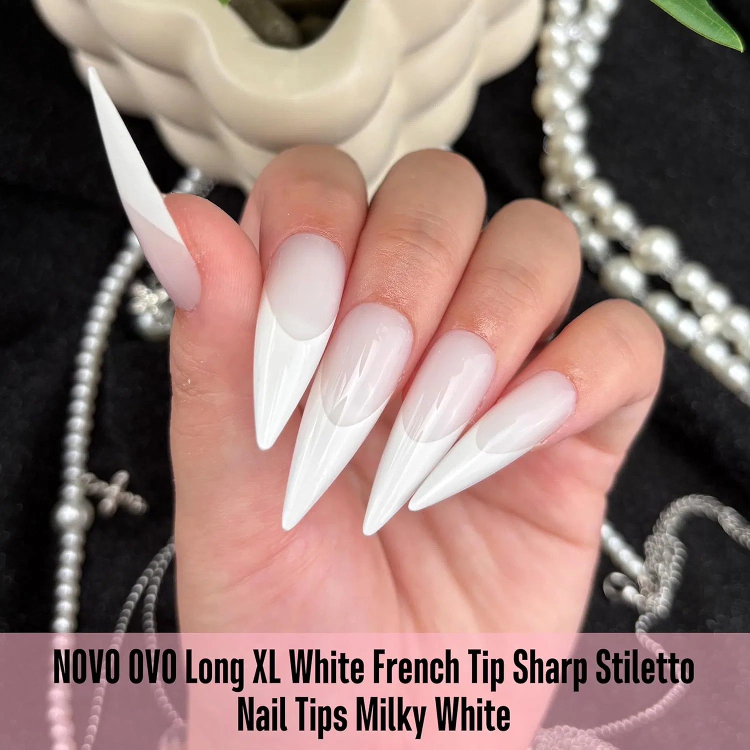 Длинные накладные ногти «French Tips Long XL» от NOVO OVO Novo Ovo, Long Xl White French Tip Sharp Stiletto Nail Tips Milky White_Eu — фото 3