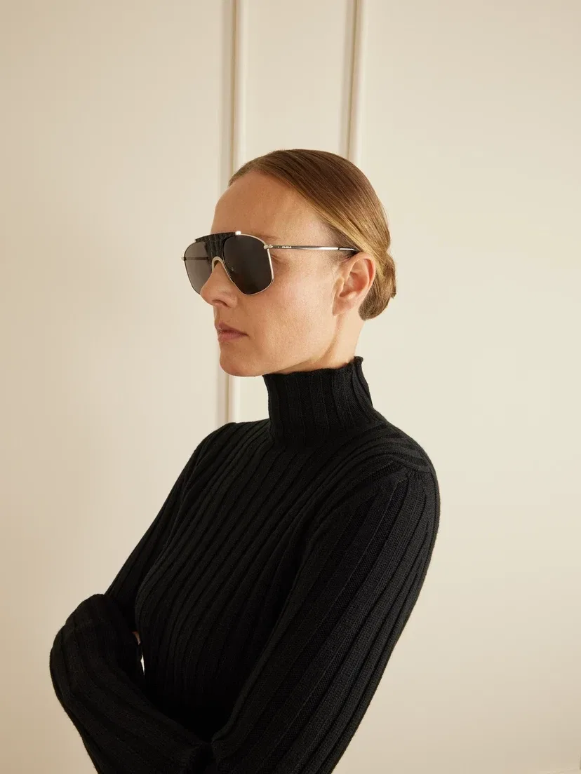 Солнцезащитные очки-авиаторы серебристого цвета с оправой из ацетата ALAÏA EYEWEAR, серебряный — фото 4