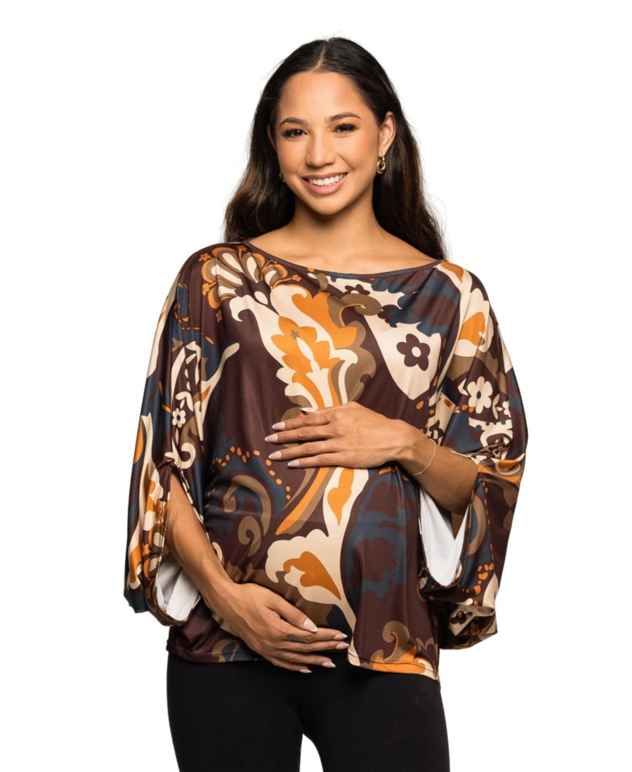 

Женская блузка для беременных с рукавами летучая мышь 24seven Comfort Apparel, Brown Multi