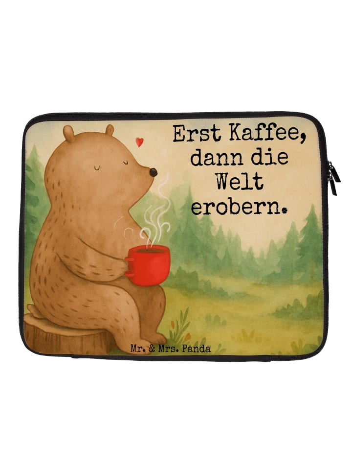 

Mr. & Mrs. Panda Сумка для ноутбука с изображением медведя за чашкой кофе и надписью белого цвета