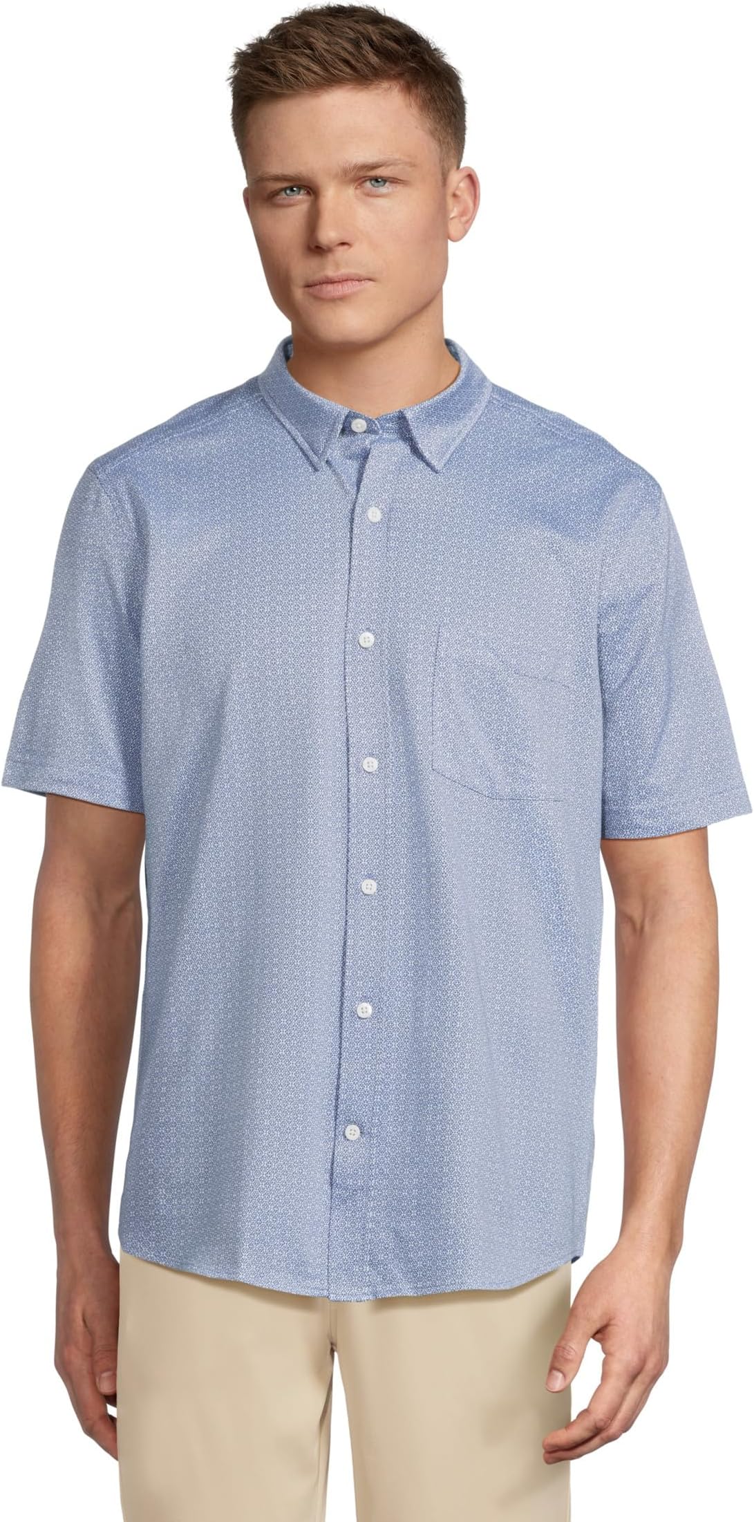 

Рубашка Johnston & Murphy Short Sleeve XC Flex Birdseye Geo Print Button Front Shirt, темно-синий