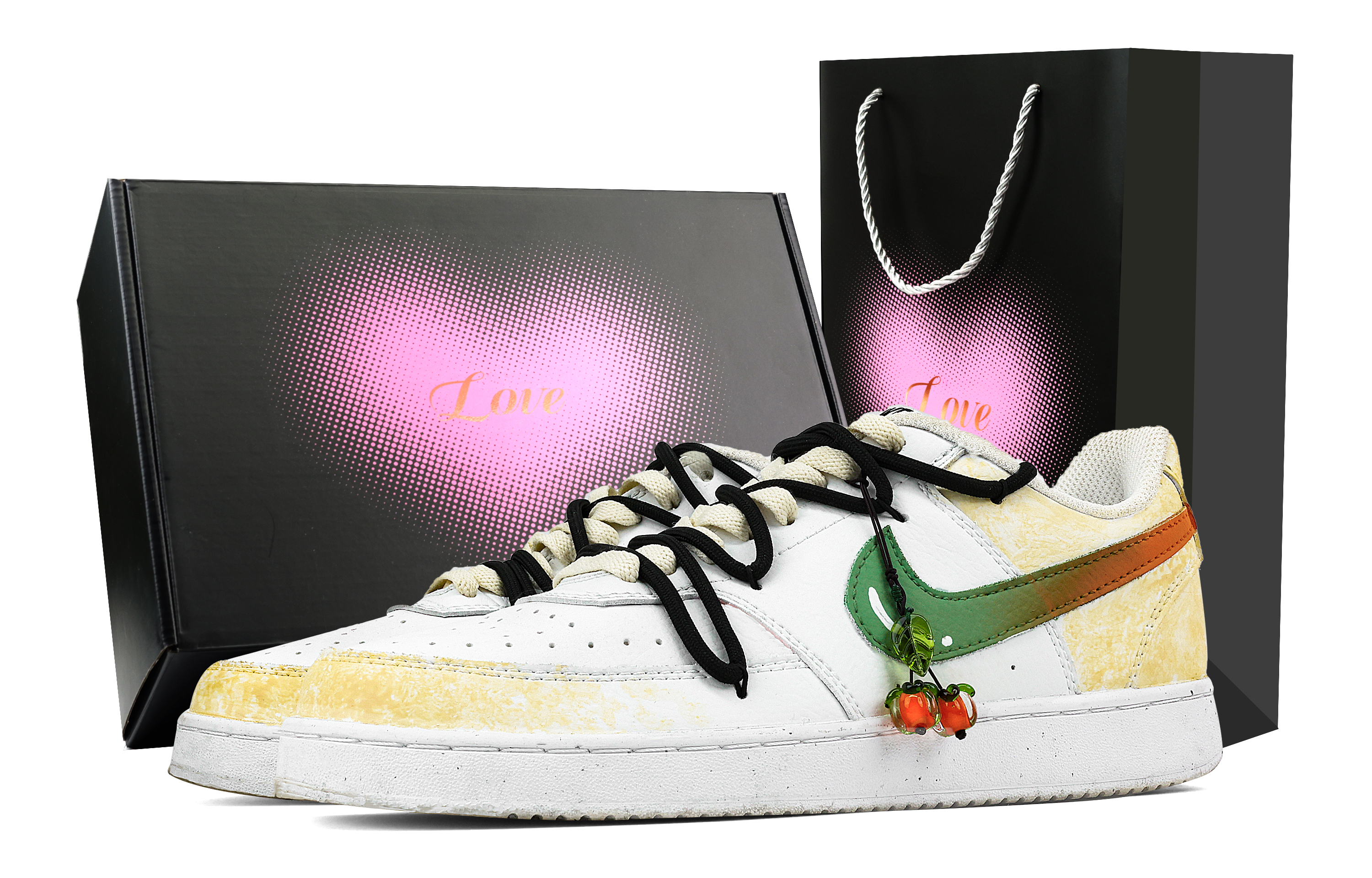 

Nike Кроссовки Court Vision 1 Persimmon Happens Heart Box с антискользящим покрытием, износостойкие, низкие, для скейтбординга, мужские, белые, желтые