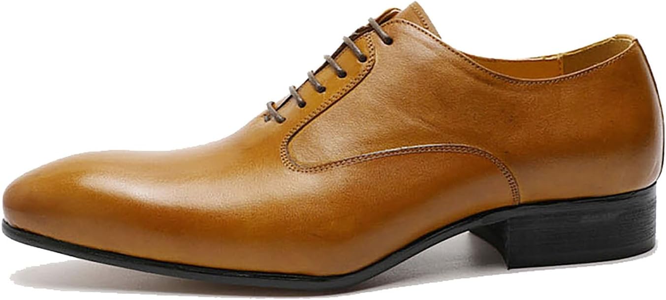 Мужские туфли Santimon Oxfords для официального стиля, из натуральной кожи, с гладким носком, современные модельные туфли Derby для выпускного вечера, свадьбы, делового и повседневного стиля, модные и удобные смокинговые туфли для мужчин, Tan — фото 2