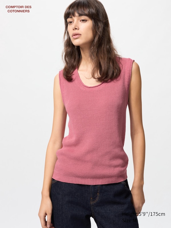 

Топ без рукавов из толстого льна Uniqlo, красный