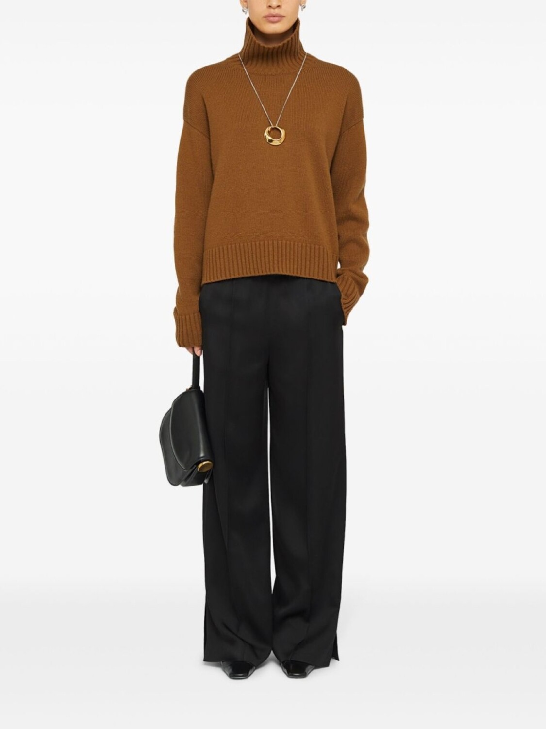 Jil Sander джемпер из смеси кашемира и воротника-трубы, коричневый — фото 2
