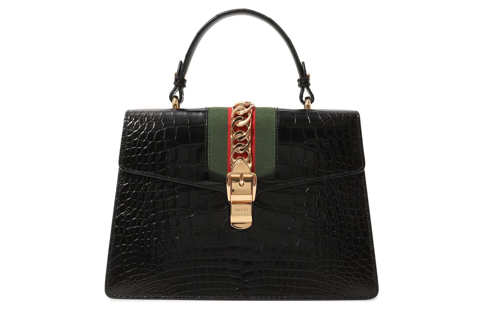 

Сумка Sylvie Crocodile через плечо, средний размер, женская, черная GUCCI