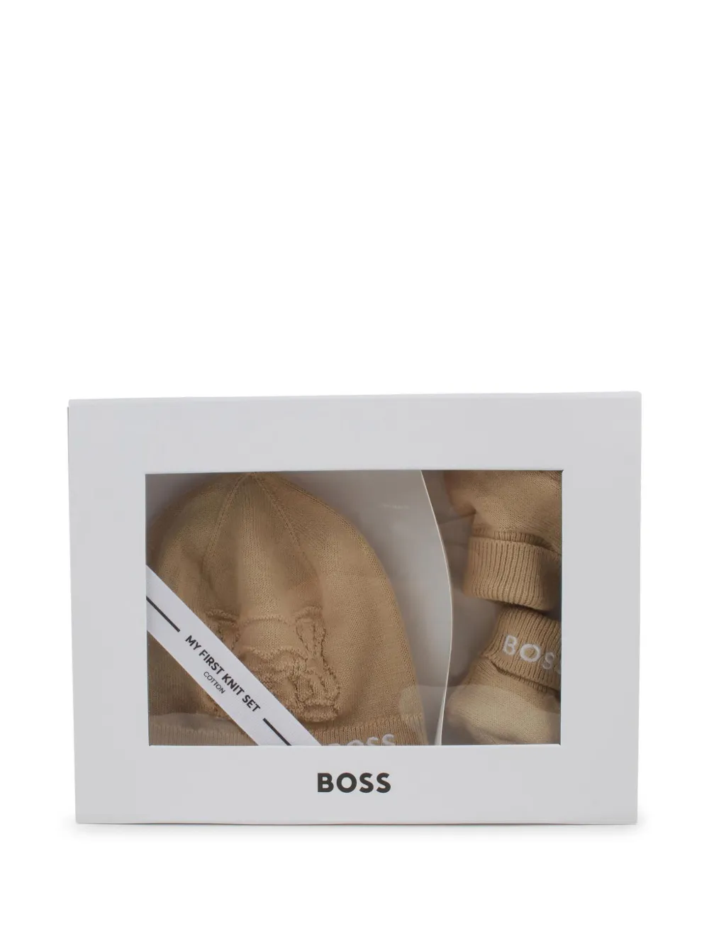 Комплект из шапки бини и пинеток BOSS Kidswear, коричневый — фото 3