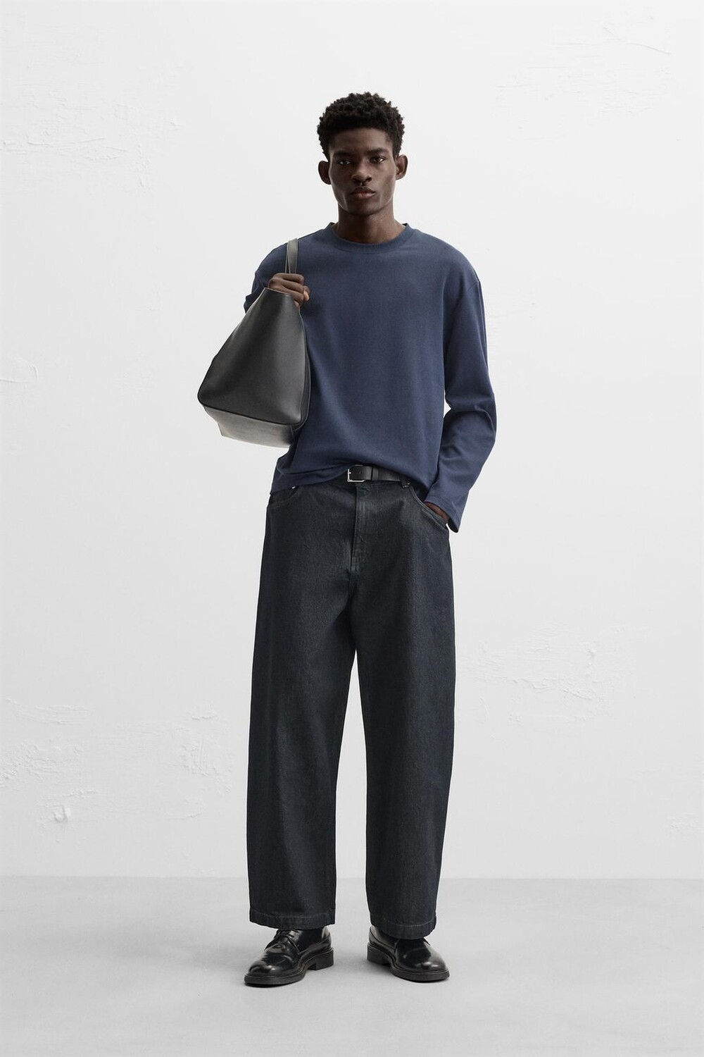 

Футболка с длинным рукавом из интерлока ZARA, темно-синий