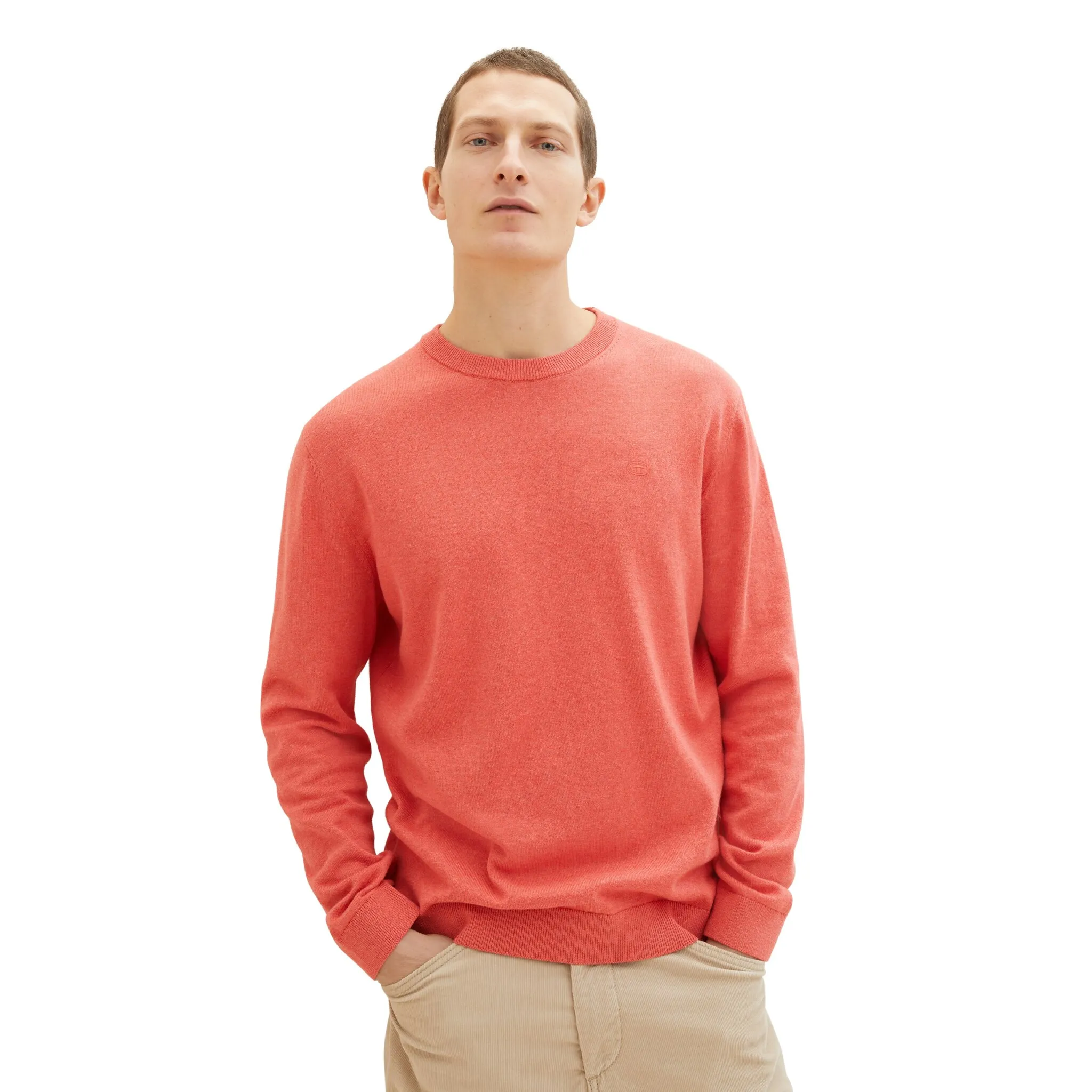 

Свитер TOM TAILOR с круглым вырезом и вышитым логотипом, цвет Soft Red Melange