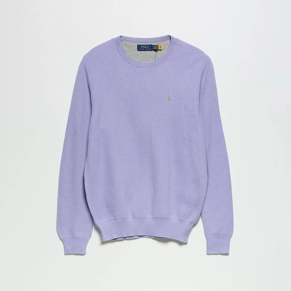 Мужской хлопковый свитер с текстурой фиолетового цвета от Polo Ralph Lauren