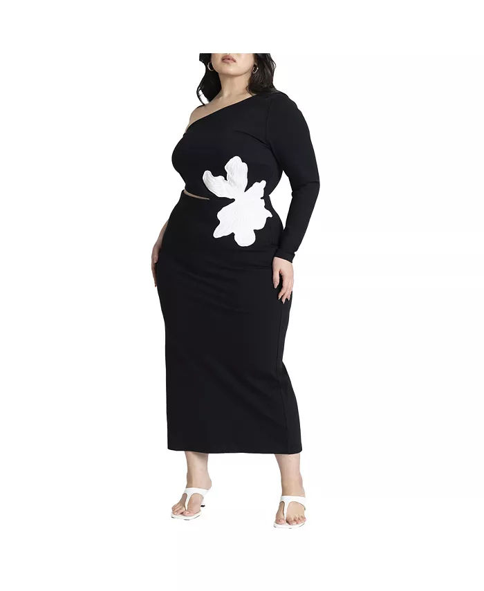 

Женское платье с цветочным декором и асимметричным кроем Plus Size ELOQUII, черный
