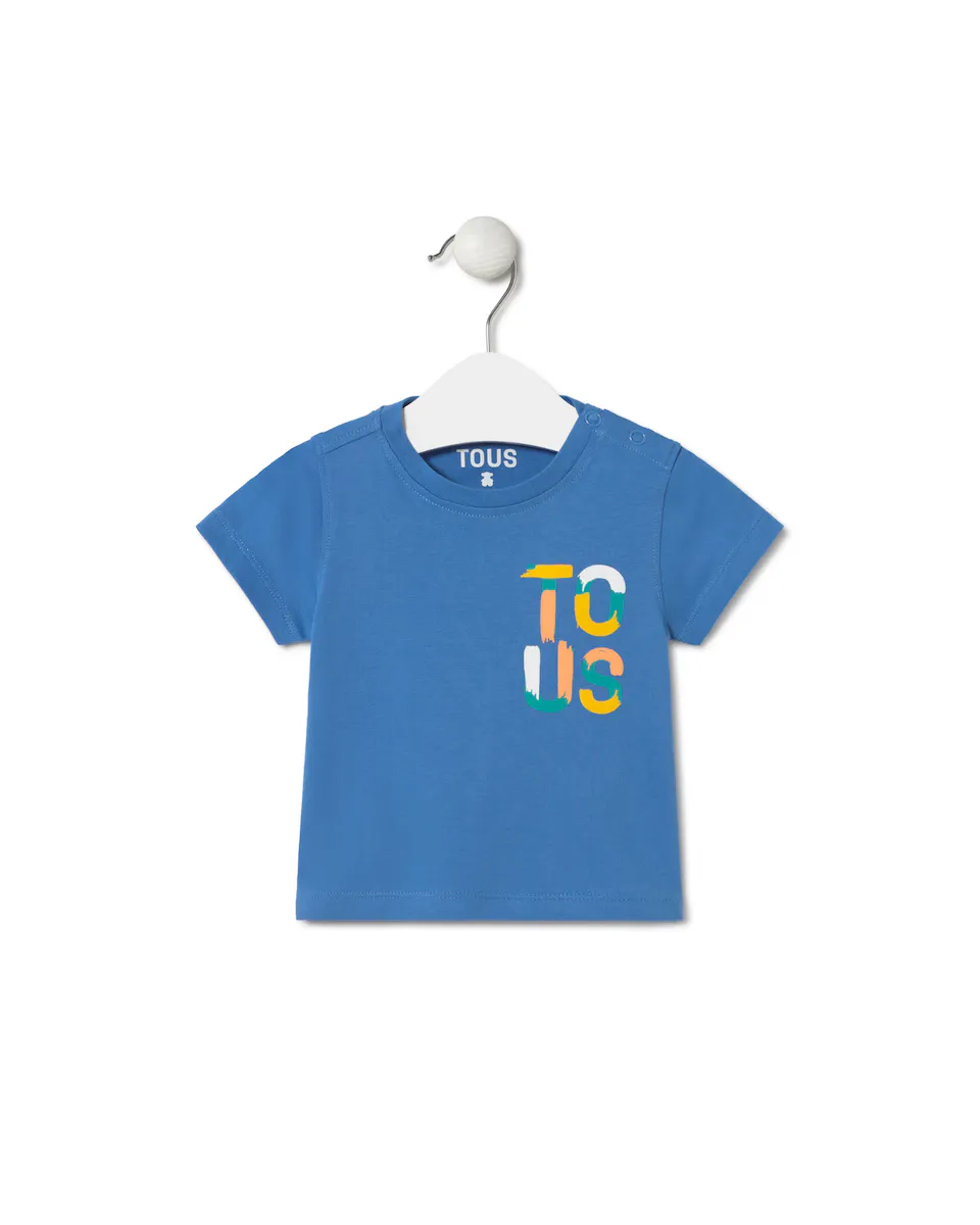 

Детская хлопковая футболка для мальчика с разноцветным логотипом в виде букв Tous, синий