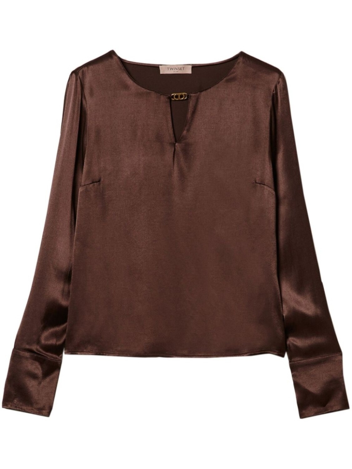 

TWINSET атласная блузка с логотипом, коричневый