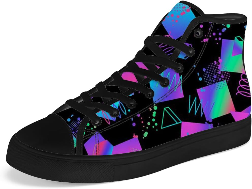 

Высокие кеды из холщовой ткани в стиле 80-х для мужчин и женщин, ретро-геометрические высокие кроссовки, шнуровка, повседневная обувь, подарок для парня или девушки Chebing, синий