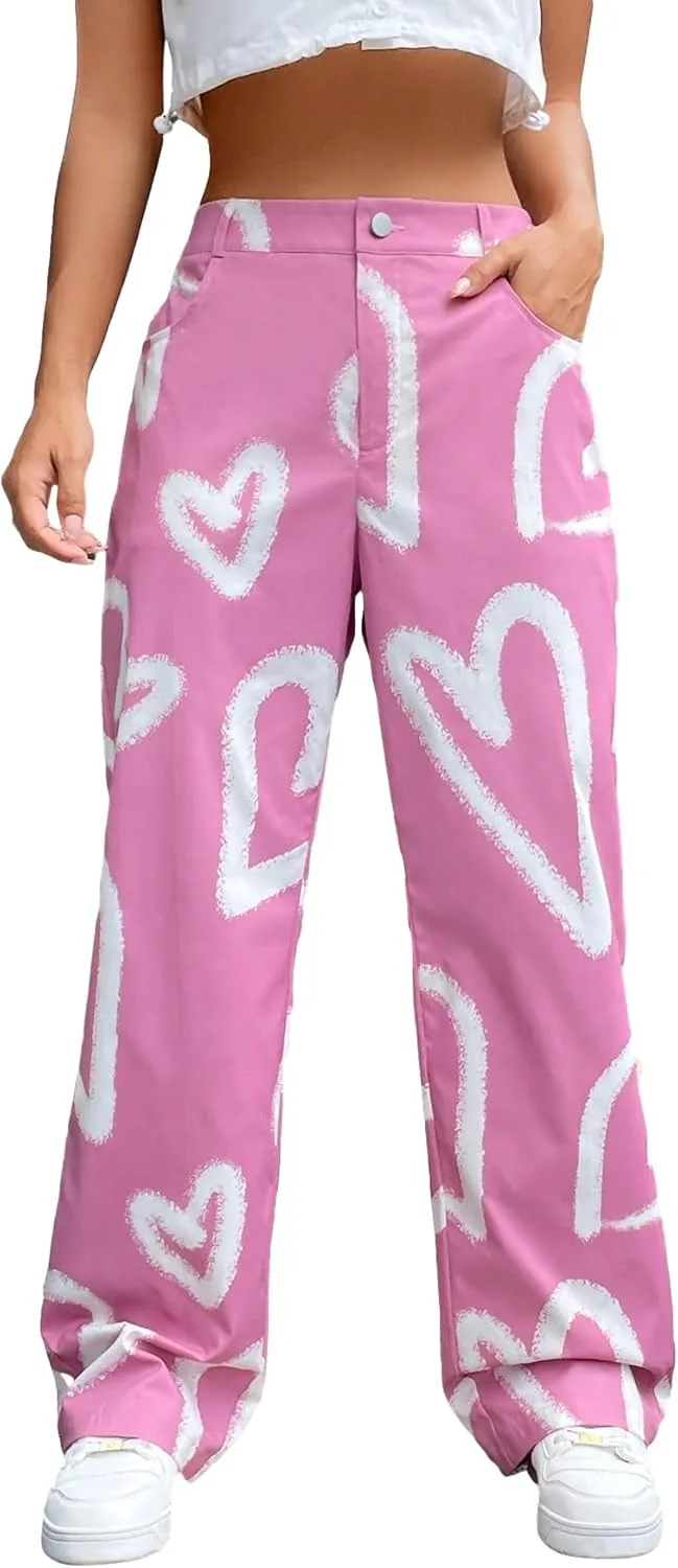 

Женские джинсы Floerns с принтом Y2K и широкими штанинами