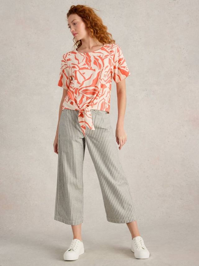 

Топ Sara с цветочным принтом и асимметричным низом из льняной смеси White Stuff, Coral Orange